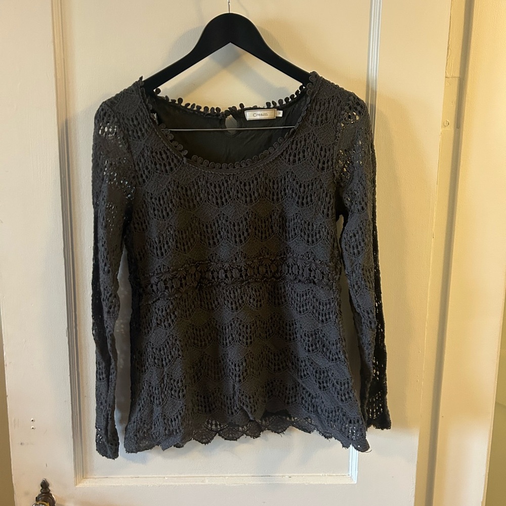 Chico's Charcoal Crochet Long Sleeve Blouse